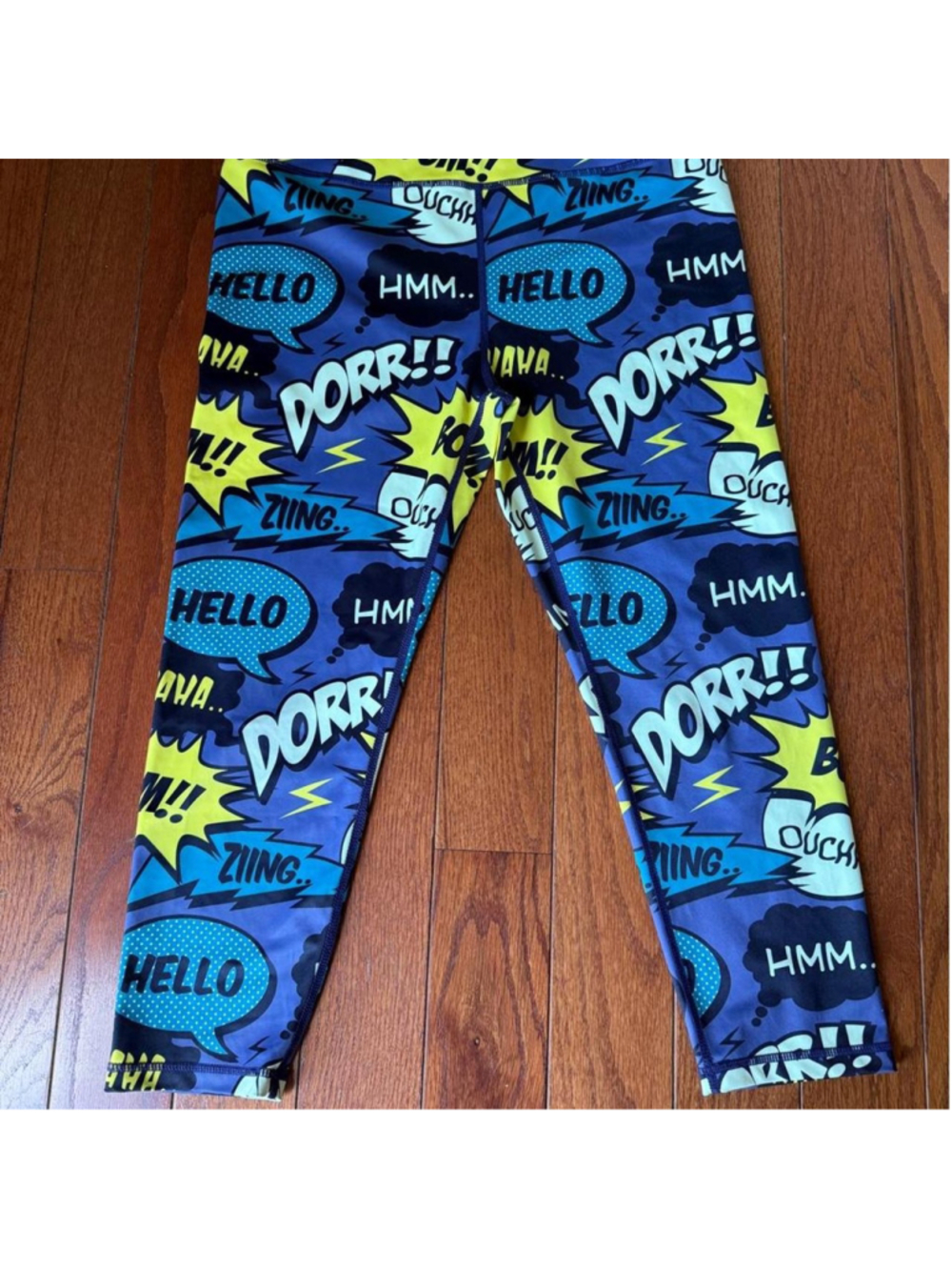 Constantly Varied Gear blue/yellow comic book style leggings size Large